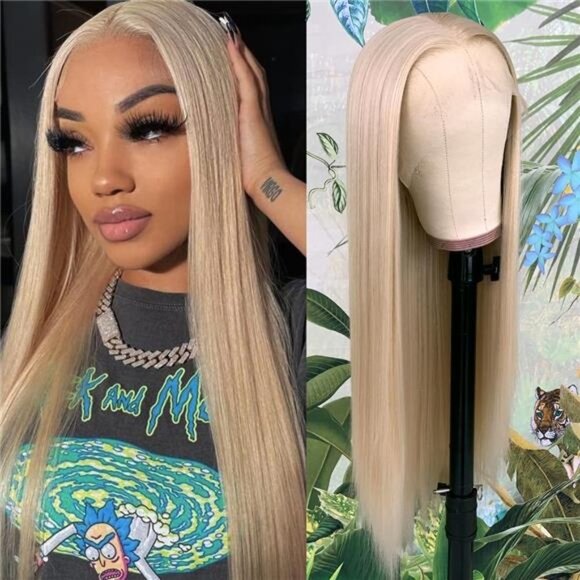 Streaks Heat Resistant Fiber Hair Synthetic Lace Front Wigs - #ash blonde main image 4